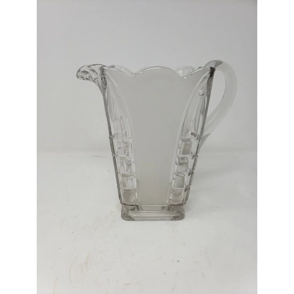 Vtg Clear and Frosted Glass Water Pitcher Cut Glass Depression 7